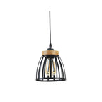 Oaks Lighting - Pori Small Non Electric Pendant Shade in Matt Black Metalwork With Wood Effect Detailing - Luminosity Designs Ltd