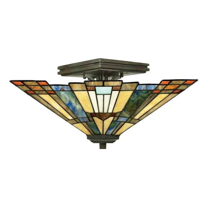 EX DISPLAY Elstead Quoizel Tiffany Inglenook 2 Light Semi-Flush - Valiant Bronze
