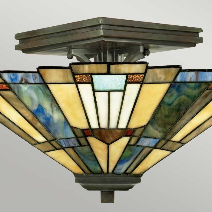 EX DISPLAY Elstead Quoizel Tiffany Inglenook 2 Light Semi-Flush - Valiant Bronze