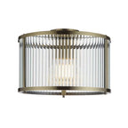Endon - Ridgeton Flush Ceiling Light With Antique Brass Framework and Ribbed Glass Panel Shade, 1x E27 - Luminosity Designs Ltd