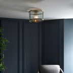 Endon - Ridgeton Flush Ceiling Light With Antique Brass Framework and Ribbed Glass Panel Shade, 1x E27 - Luminosity Designs Ltd