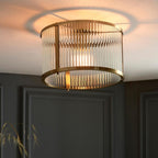 Endon - Ridgeton Flush Ceiling Light With Antique Brass Framework and Ribbed Glass Panel Shade, 1x E27 - Luminosity Designs Ltd