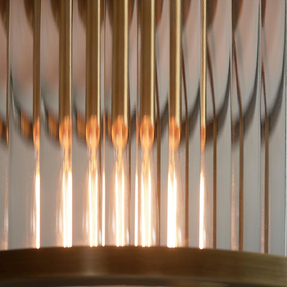 Endon - Ridgeton Flush Ceiling Light With Antique Brass Framework and Ribbed Glass Panel Shade, 1x E27 - Luminosity Designs Ltd