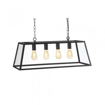 Oaks Lighting - Riga 4 Light Bar Pendant with Metal Framework and Clear Glass Panels - Luminosity Designs Ltd