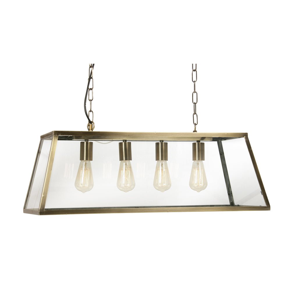 Oaks Lighting - Riga 4 Light Bar Pendant with Metal Framework and Clear Glass Panels - Luminosity Designs Ltd