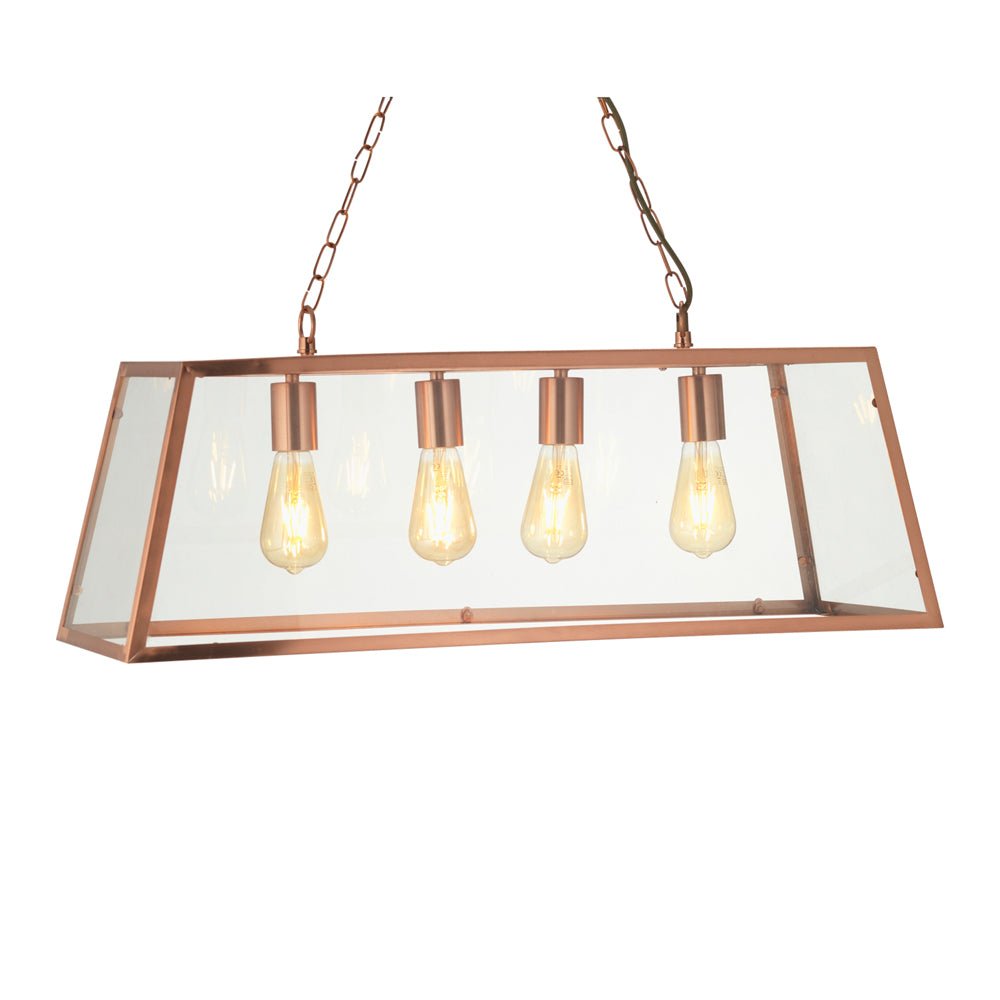 Oaks Lighting - Riga 4 Light Bar Pendant with Metal Framework and Clear Glass Panels - Luminosity Designs Ltd