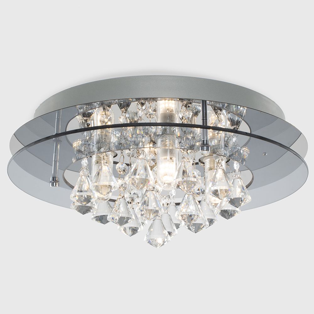 lse - Romano IP44 Bathroom Rated Crystal and Glass Round Flush Ceiling Light - Luminosity Designs Ltd