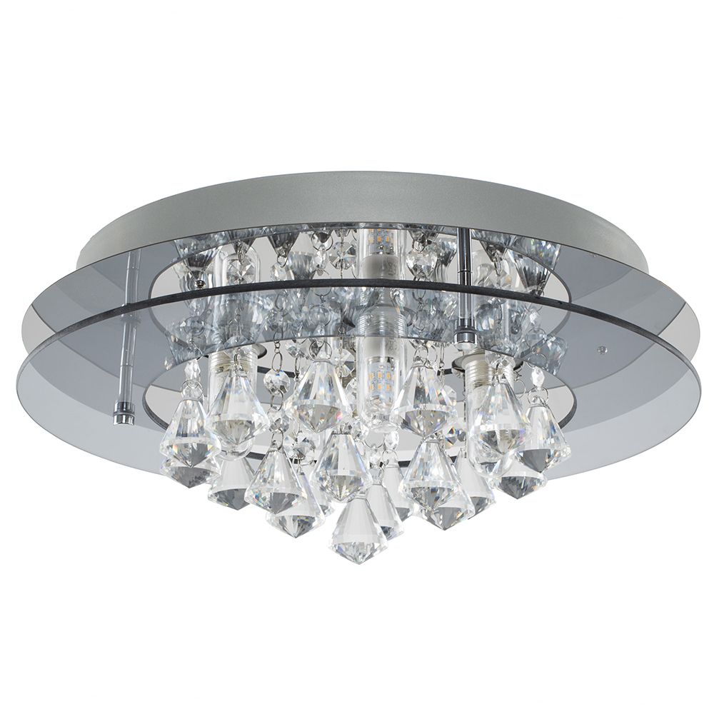 lse - Romano IP44 Bathroom Rated Crystal and Glass Round Flush Ceiling Light - Luminosity Designs Ltd