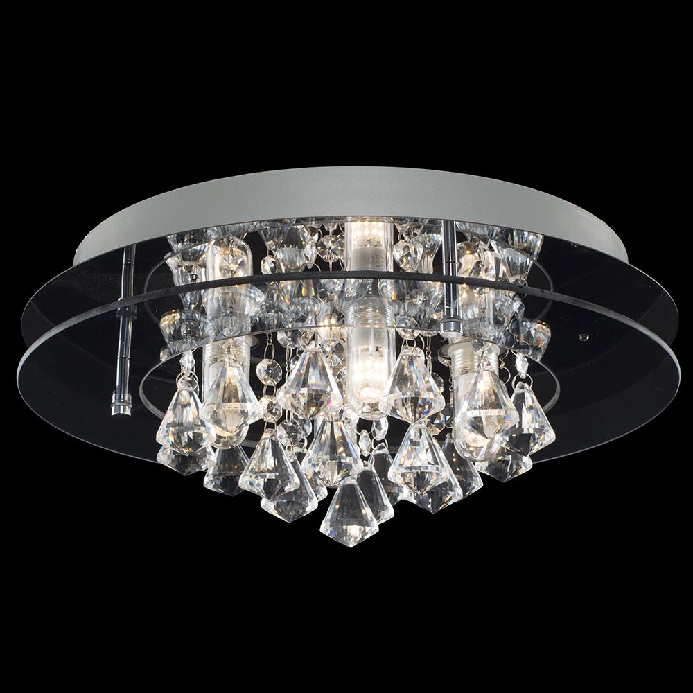 lse - Romano IP44 Bathroom Rated Crystal and Glass Round Flush Ceiling Light - Luminosity Designs Ltd