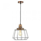 Oaks Lighting - Rulo Rustic Wood and Wire Single Pendant, 1x E27 - Luminosity Designs Ltd