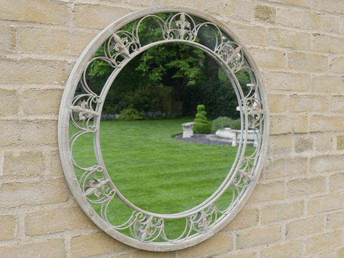 Luminosity Designs - Rustic Painted Iron Circular Mirror with Fleur De Lis Detail - Luminosity Designs Ltd