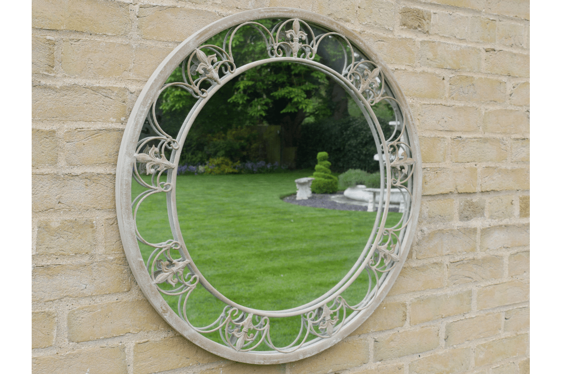 Luminosity Designs - Rustic Painted Iron Circular Mirror with Fleur De Lis Detail - Luminosity Designs Ltd