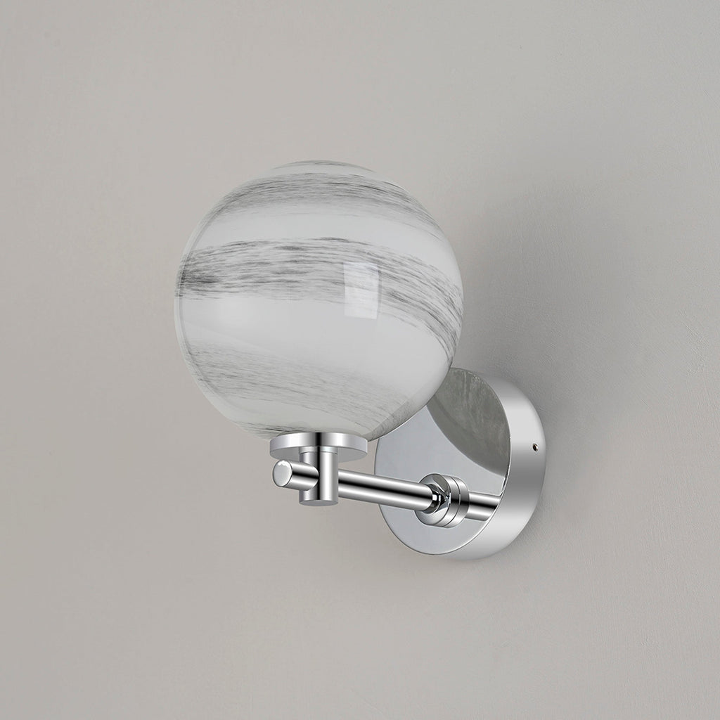 Luminosity Designs Ltd - Samuel Short Arm Wall Light, 1 Light G9, IP44, Round Marble Effect Glass - Luminosity Designs Ltd