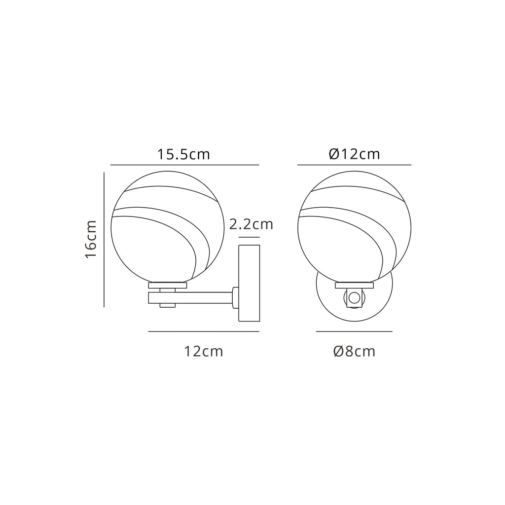 Luminosity Designs Ltd - Samuel Short Arm Wall Light, 1 Light G9, IP44, Round Marble Effect Glass - Luminosity Designs Ltd