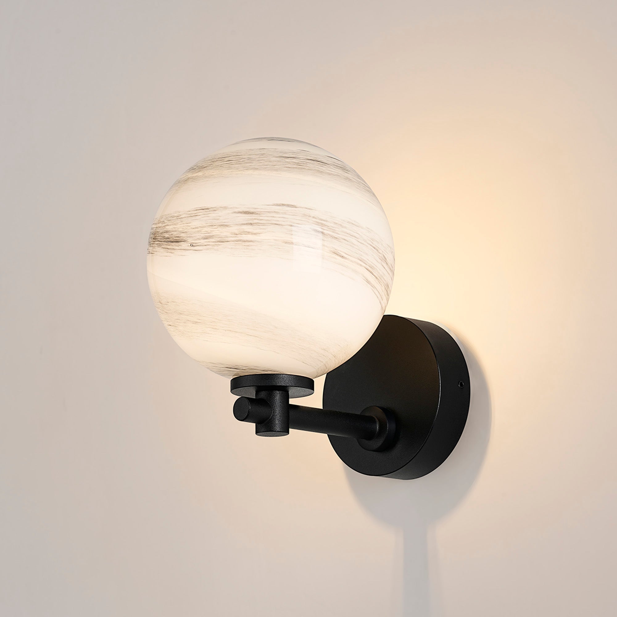 Luminosity Designs Ltd - Samuel Short Arm Wall Light, 1 Light G9, IP44, Round Marble Effect Glass - Luminosity Designs Ltd