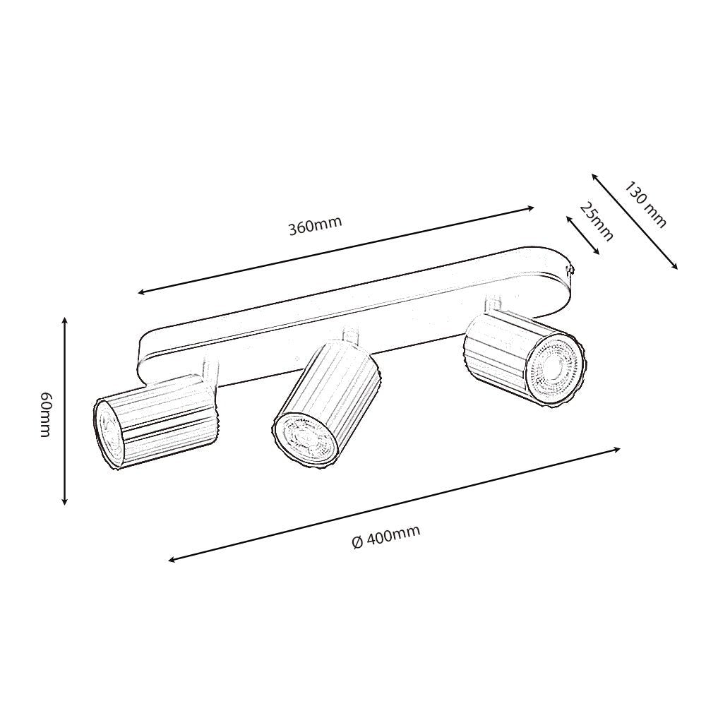 Oaks Lighting - Sanson GU10 3 Light Spot Bar with Ridged Metal Casing and Matt Paint Finish - Luminosity Designs Ltd