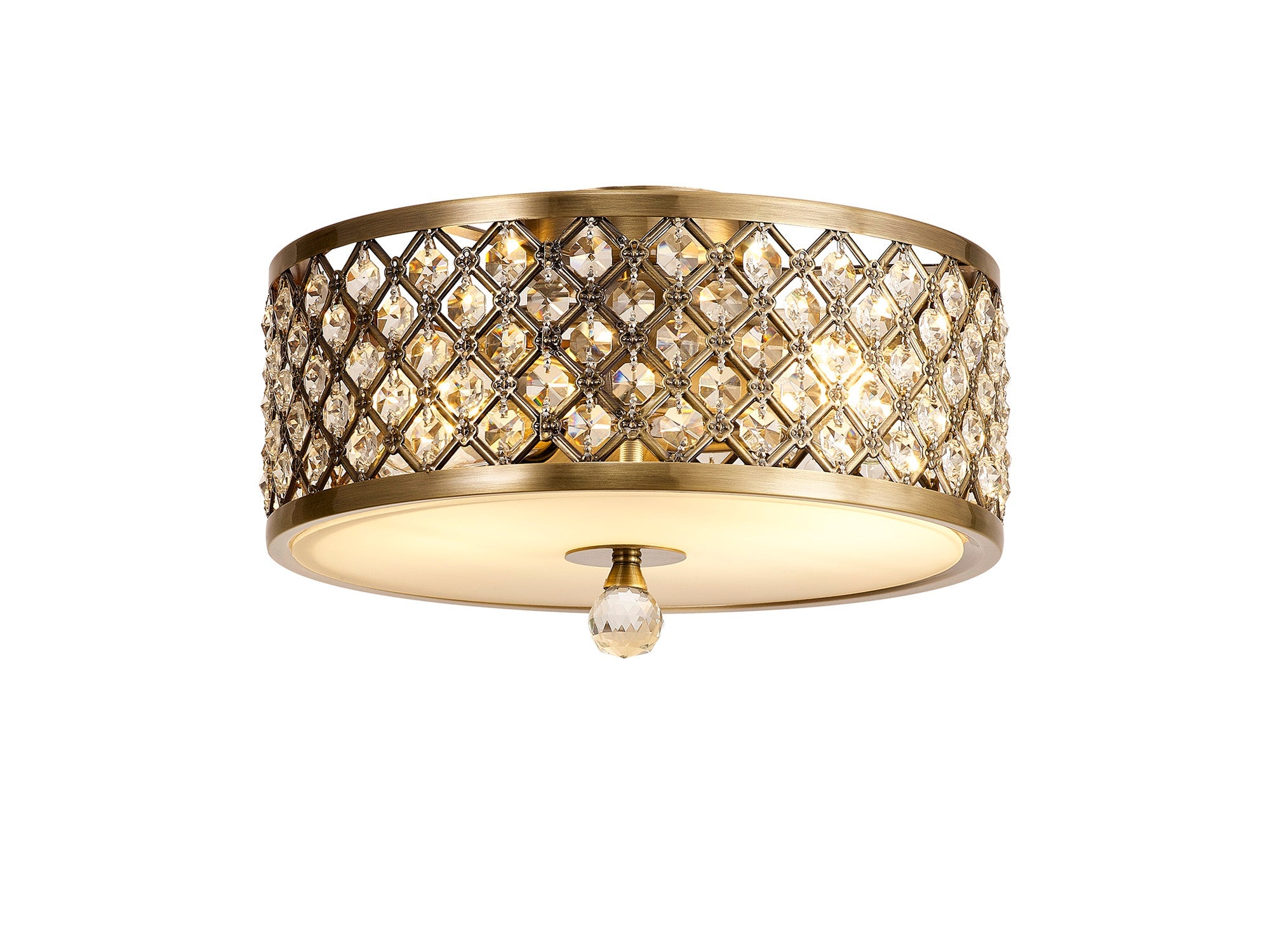 Deco - Sasha Flush Ceiling Light with Crystal Panels and Glass Diffuser - Luminosity Designs Ltd