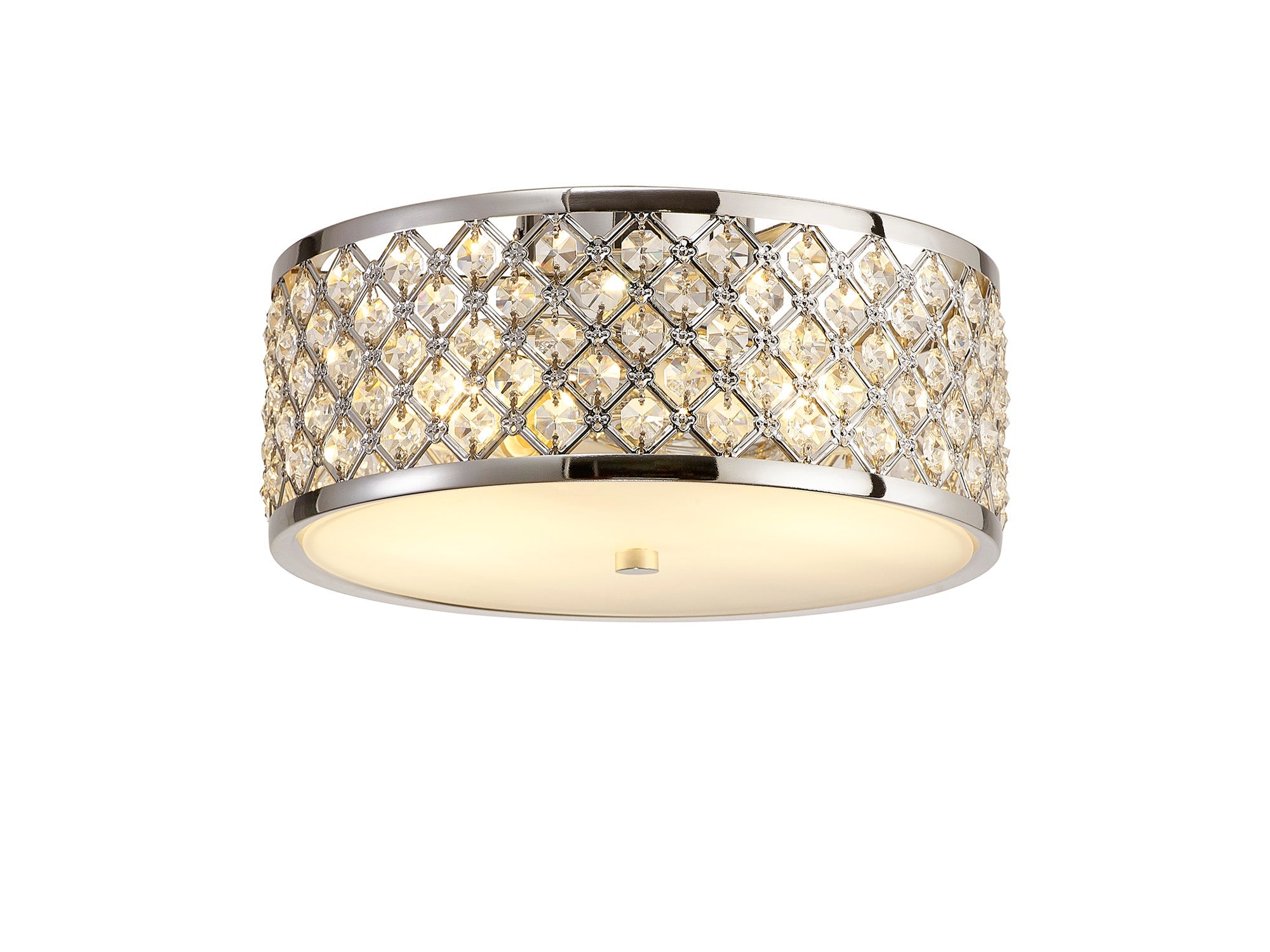 Deco - Sasha Flush Ceiling Light with Crystal Panels and Glass Diffuser - Luminosity Designs Ltd