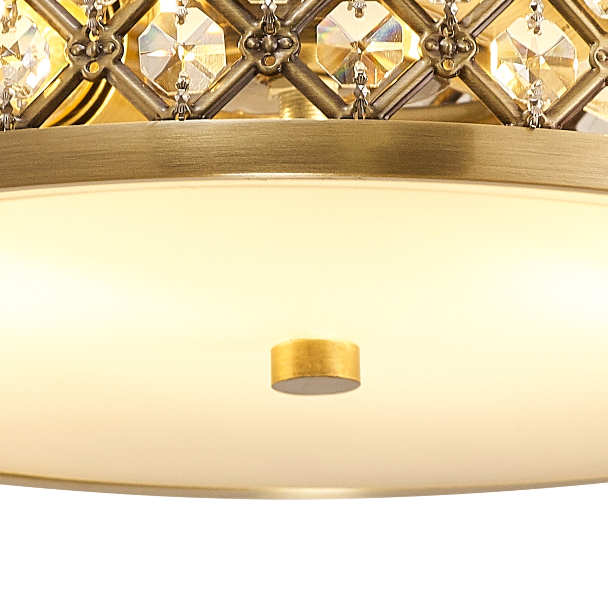 Deco - Sasha Flush Ceiling Light with Crystal Panels and Glass Diffuser - Luminosity Designs Ltd