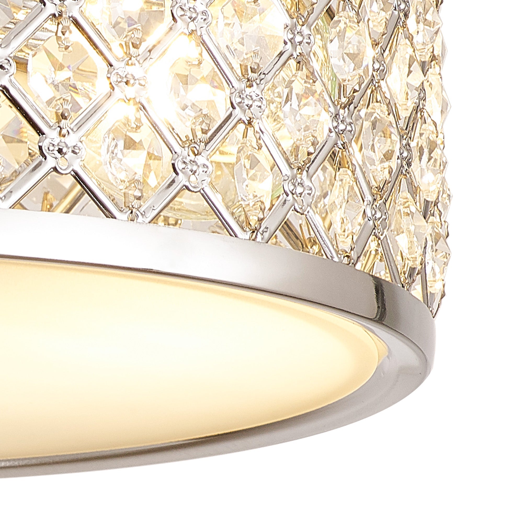 Deco - Sasha Flush Ceiling Light with Crystal Panels and Glass Diffuser - Luminosity Designs Ltd