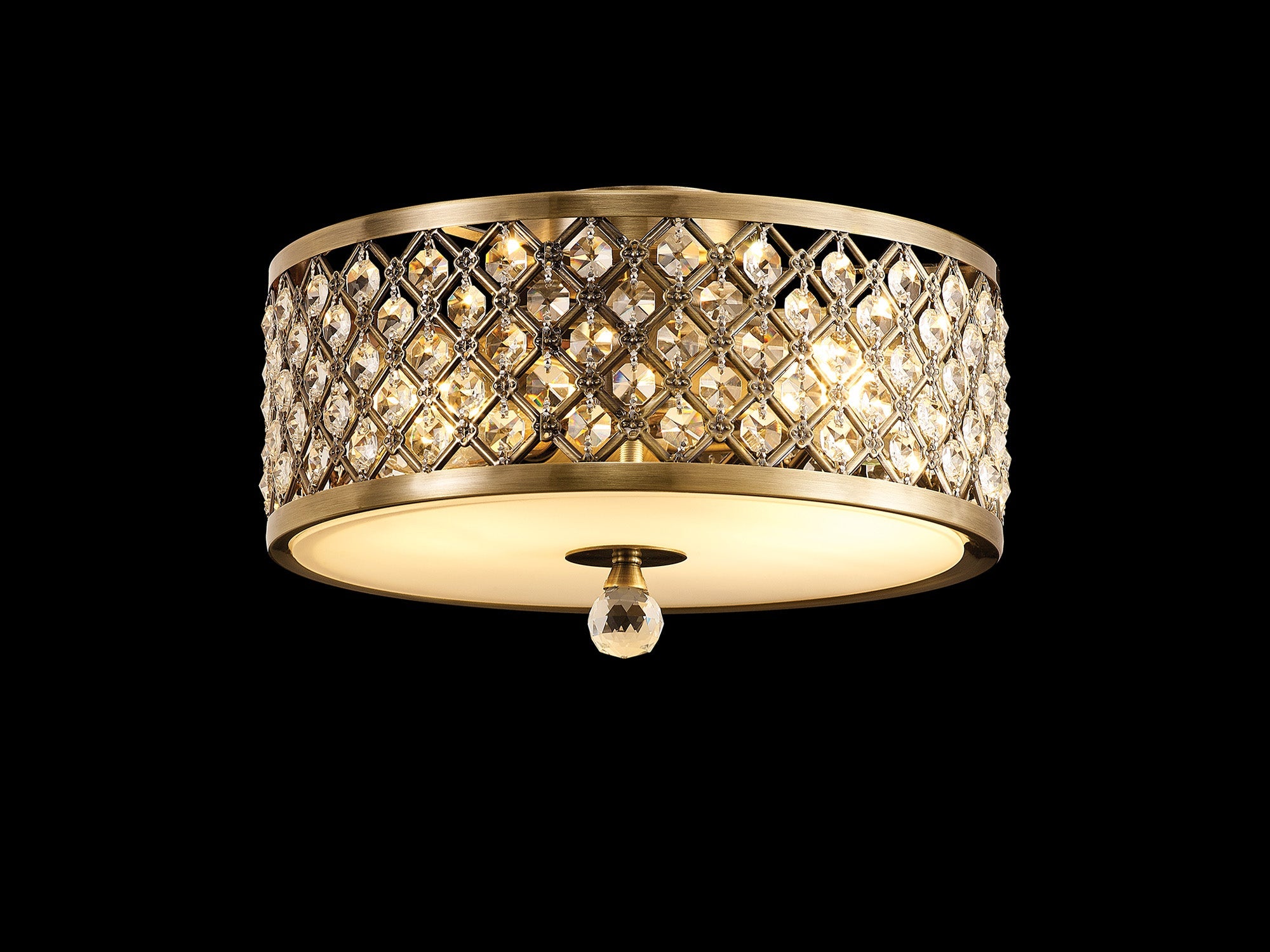 Deco - Sasha Flush Ceiling Light with Crystal Panels and Glass Diffuser - Luminosity Designs Ltd