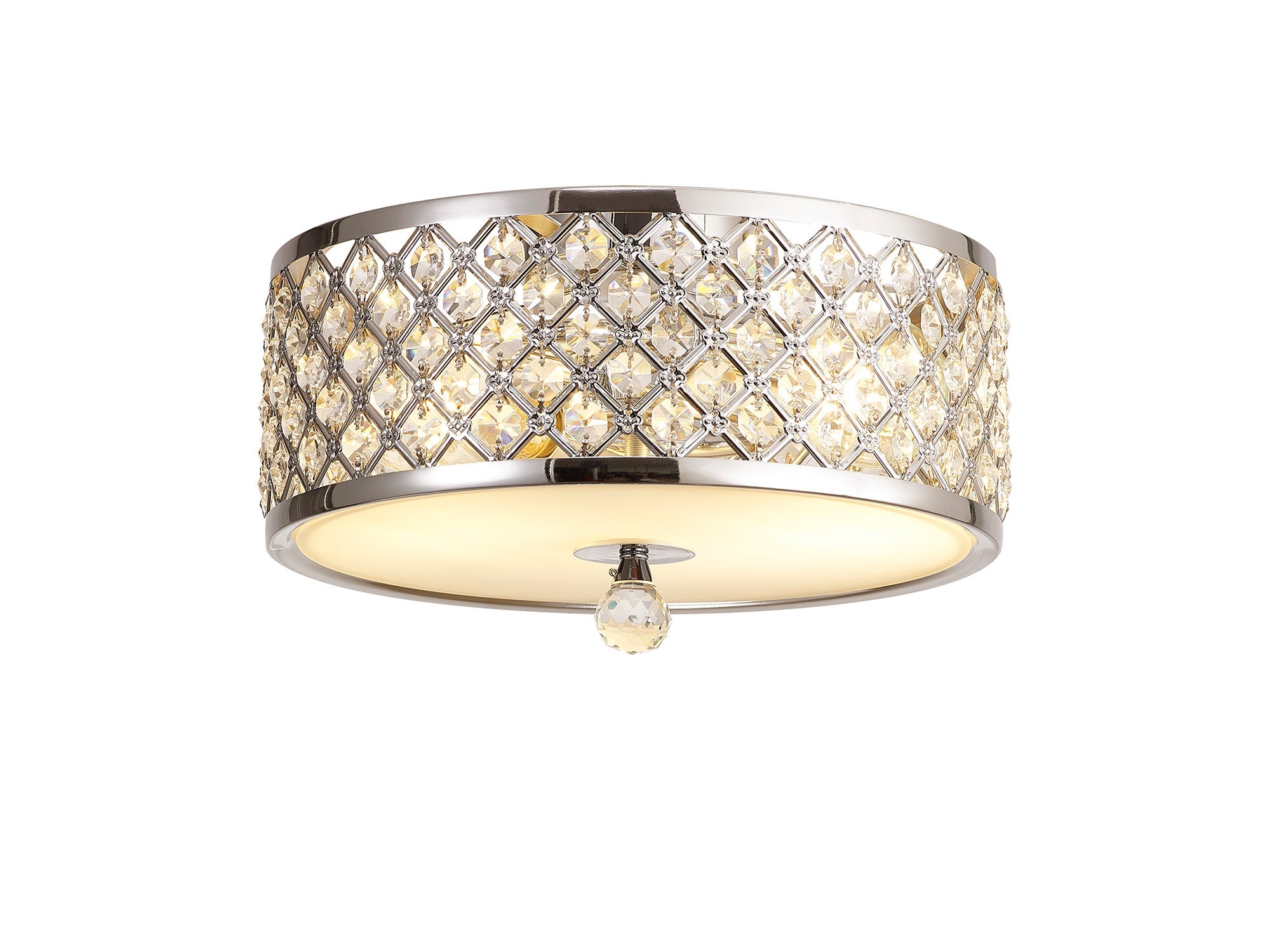 Deco - Sasha Flush Ceiling Light with Crystal Panels and Glass Diffuser - Luminosity Designs Ltd