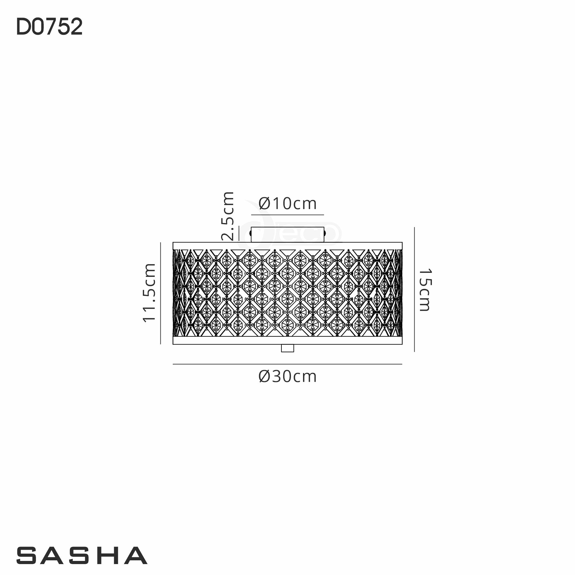 Deco - Sasha Flush Ceiling Light with Crystal Panels and Glass Diffuser - Luminosity Designs Ltd