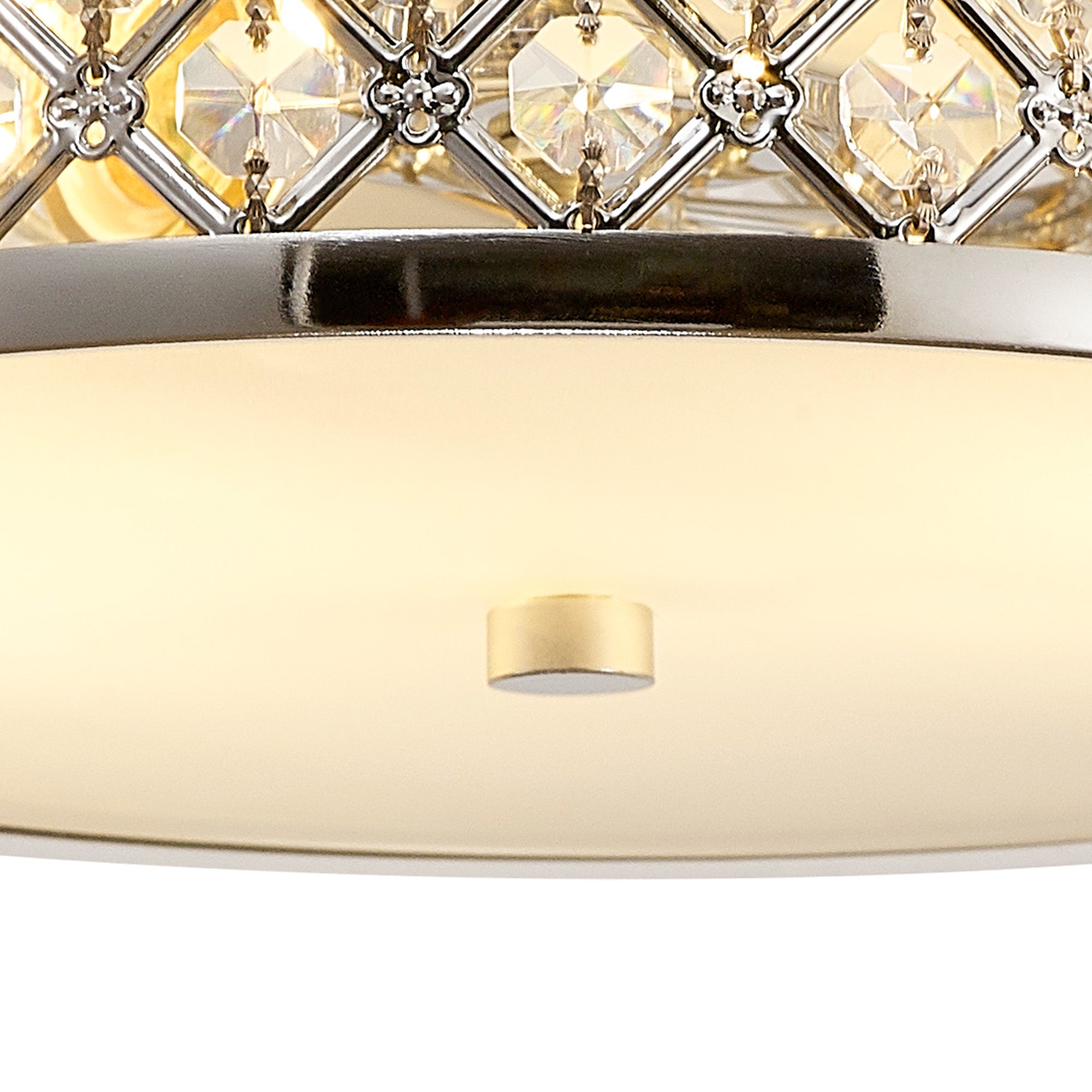 Deco - Sasha Flush Ceiling Light with Crystal Panels and Glass Diffuser - Luminosity Designs Ltd