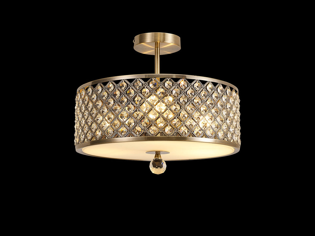 Deco - Sasha Large Semi Flush Ceiling Light with Crystal Panels and Glass Diffuser - Luminosity Designs Ltd