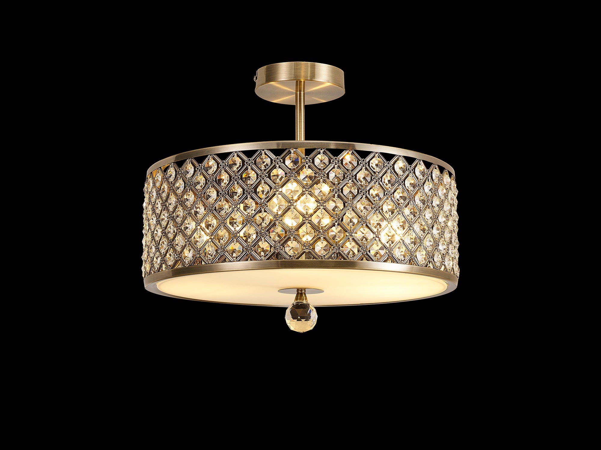 Deco - Sasha Large Semi Flush Ceiling Light with Crystal Panels and Glass Diffuser - Luminosity Designs Ltd