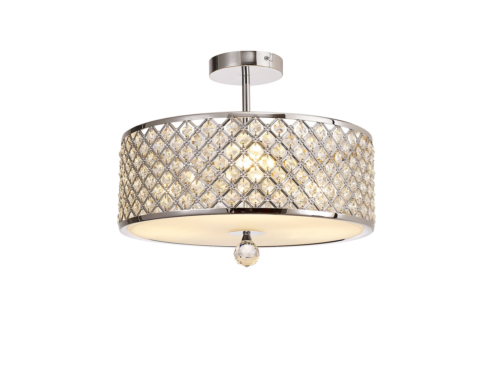 Deco - Sasha Large Semi Flush Ceiling Light with Crystal Panels and Glass Diffuser - Luminosity Designs Ltd