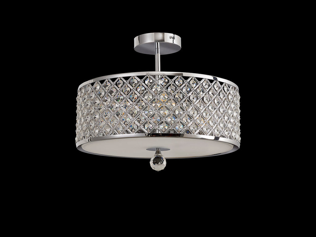Deco - Sasha Large Semi Flush Ceiling Light with Crystal Panels and Glass Diffuser - Luminosity Designs Ltd