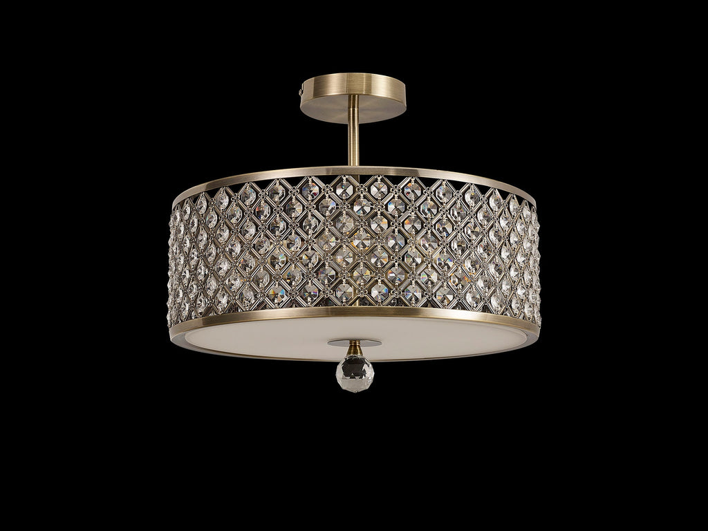 Deco - Sasha Large Semi Flush Ceiling Light with Crystal Panels and Glass Diffuser - Luminosity Designs Ltd