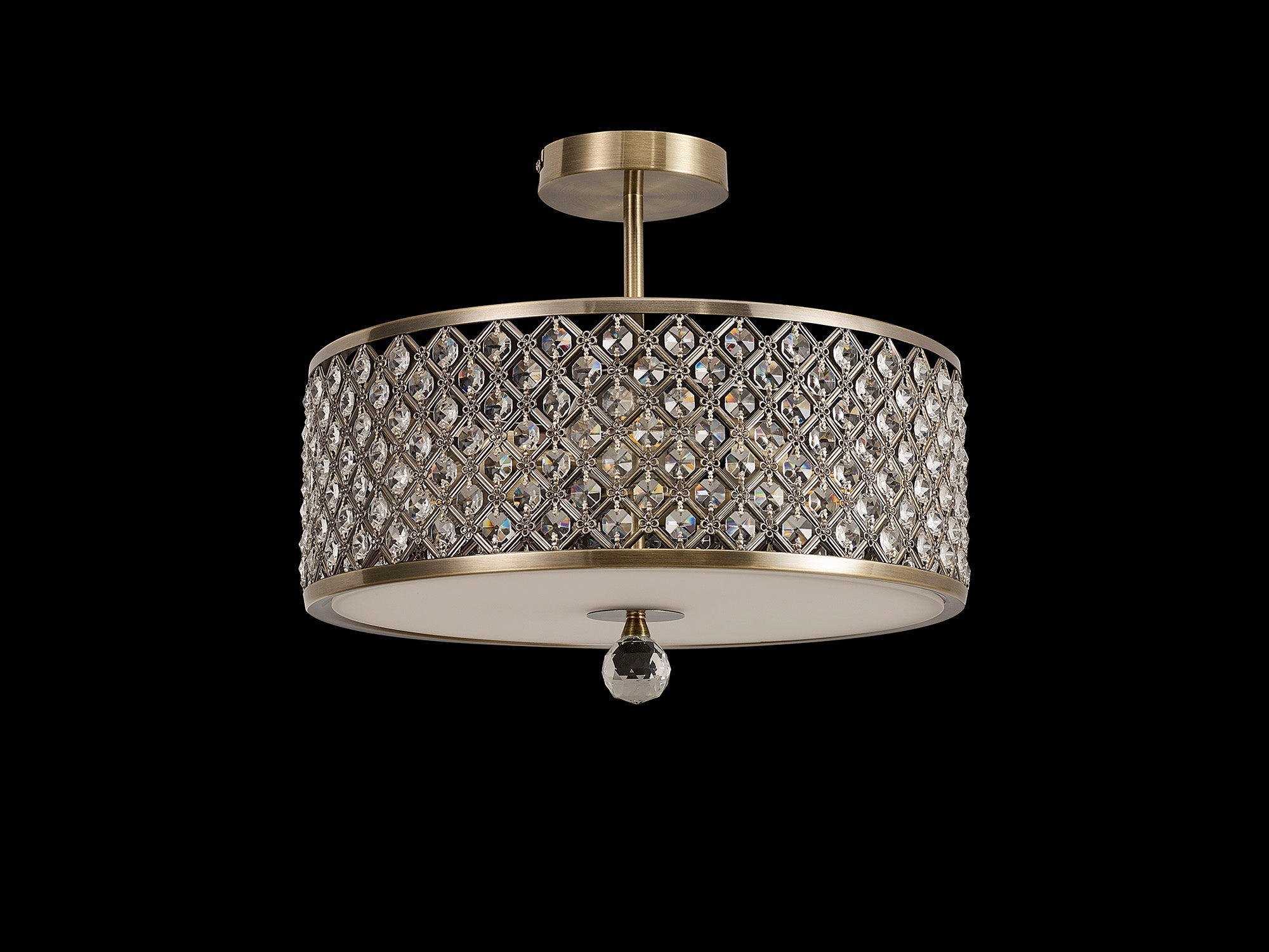 Deco - Sasha Large Semi Flush Ceiling Light with Crystal Panels and Glass Diffuser - Luminosity Designs Ltd