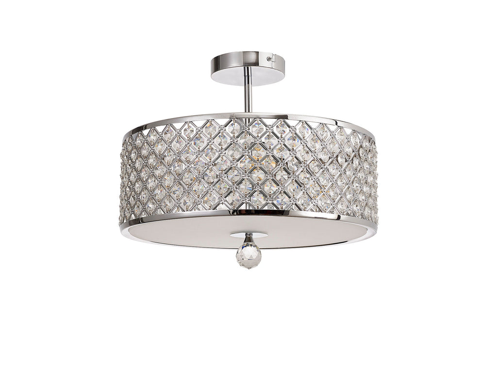 Deco - Sasha Large Semi Flush Ceiling Light with Crystal Panels and Glass Diffuser - Luminosity Designs Ltd