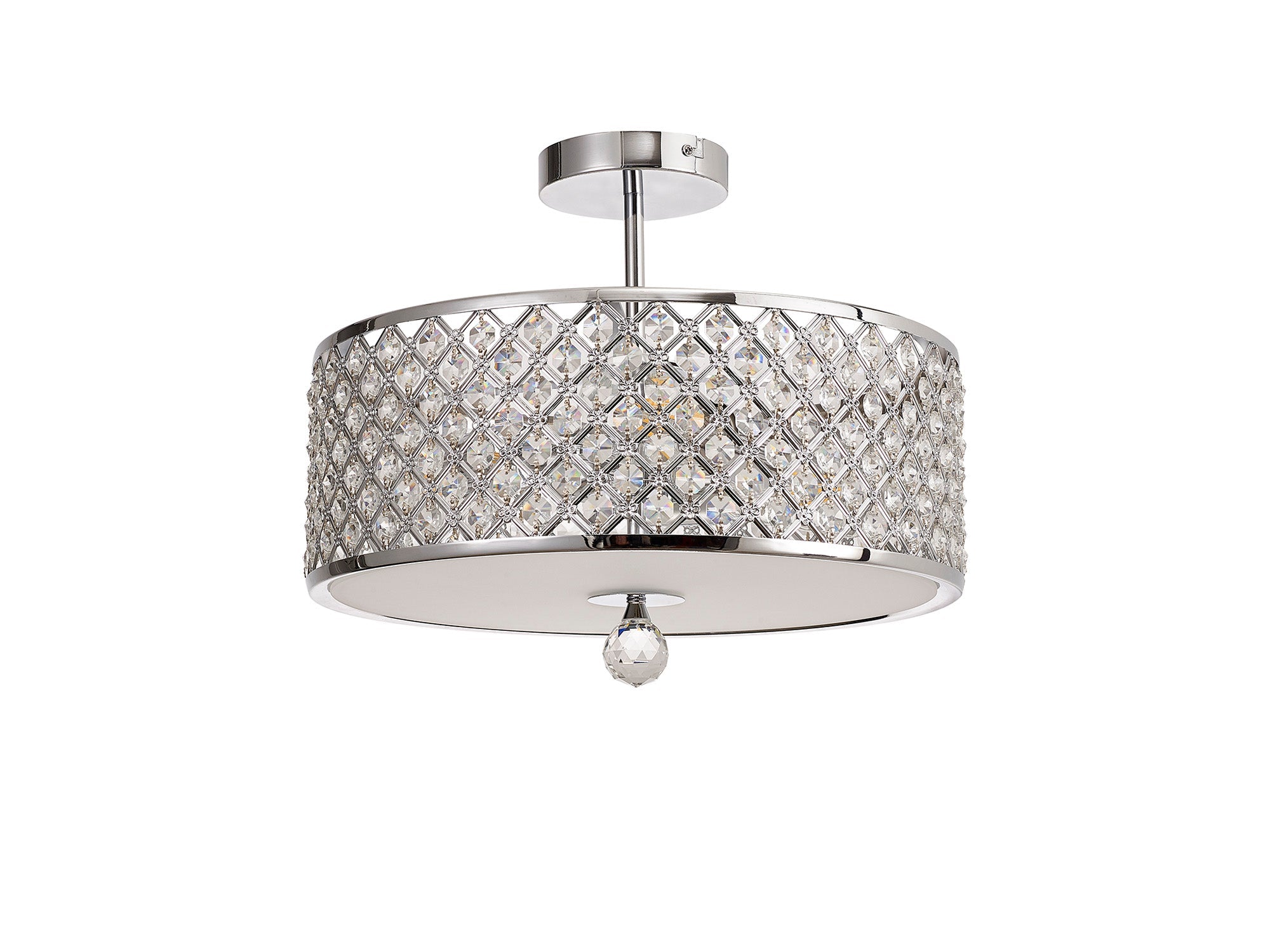 Deco - Sasha Large Semi Flush Ceiling Light with Crystal Panels and Glass Diffuser - Luminosity Designs Ltd
