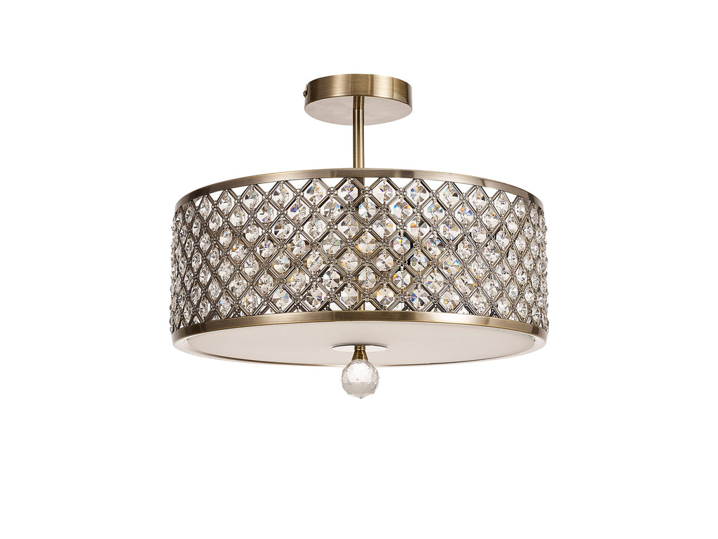 Deco - Sasha Large Semi Flush Ceiling Light with Crystal Panels and Glass Diffuser - Luminosity Designs Ltd