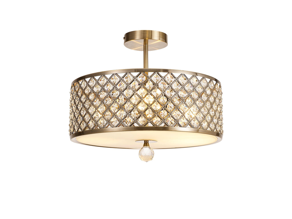 Deco - Sasha Large Semi Flush Ceiling Light with Crystal Panels and Glass Diffuser - Luminosity Designs Ltd