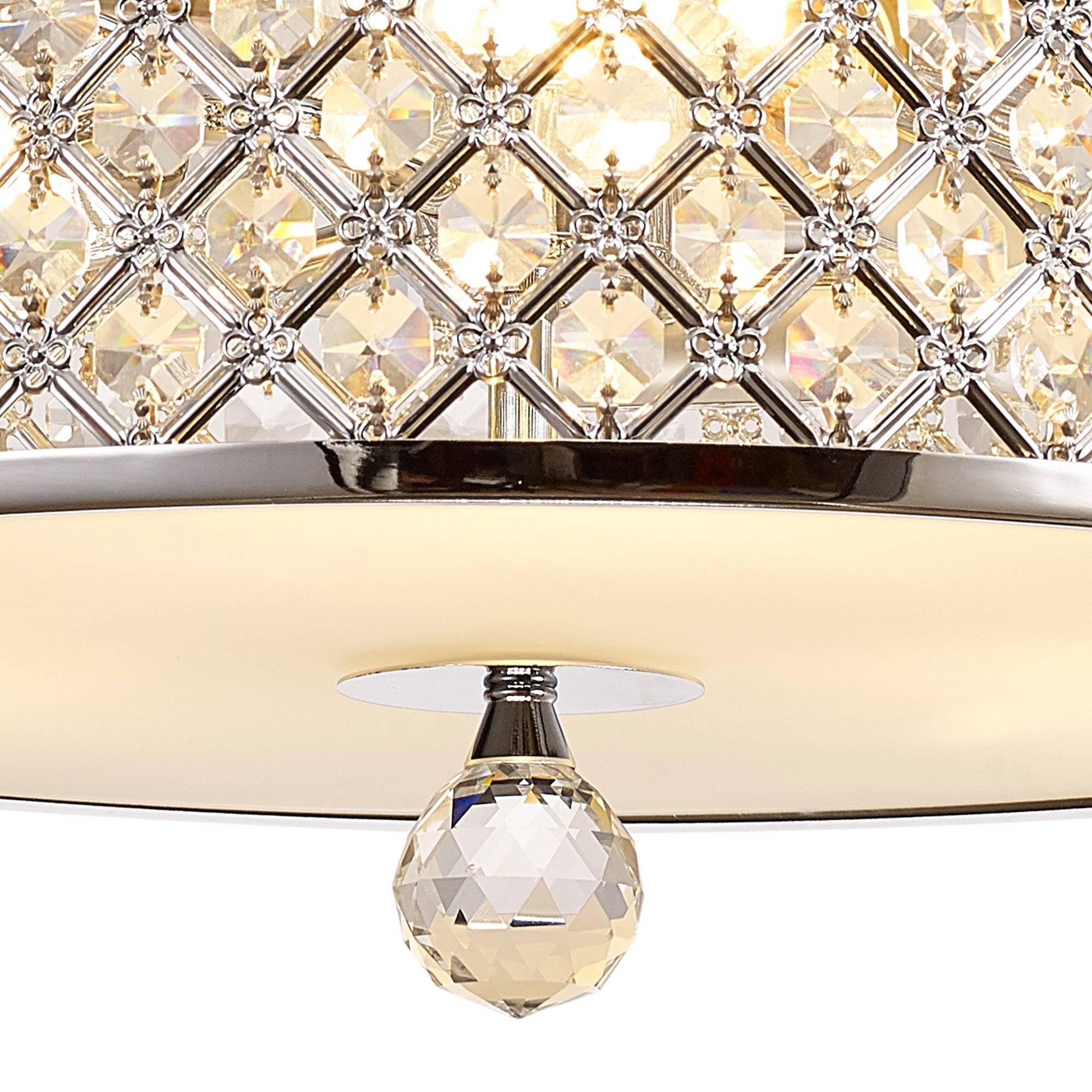 Deco - Sasha Large Semi Flush Ceiling Light with Crystal Panels and Glass Diffuser - Luminosity Designs Ltd