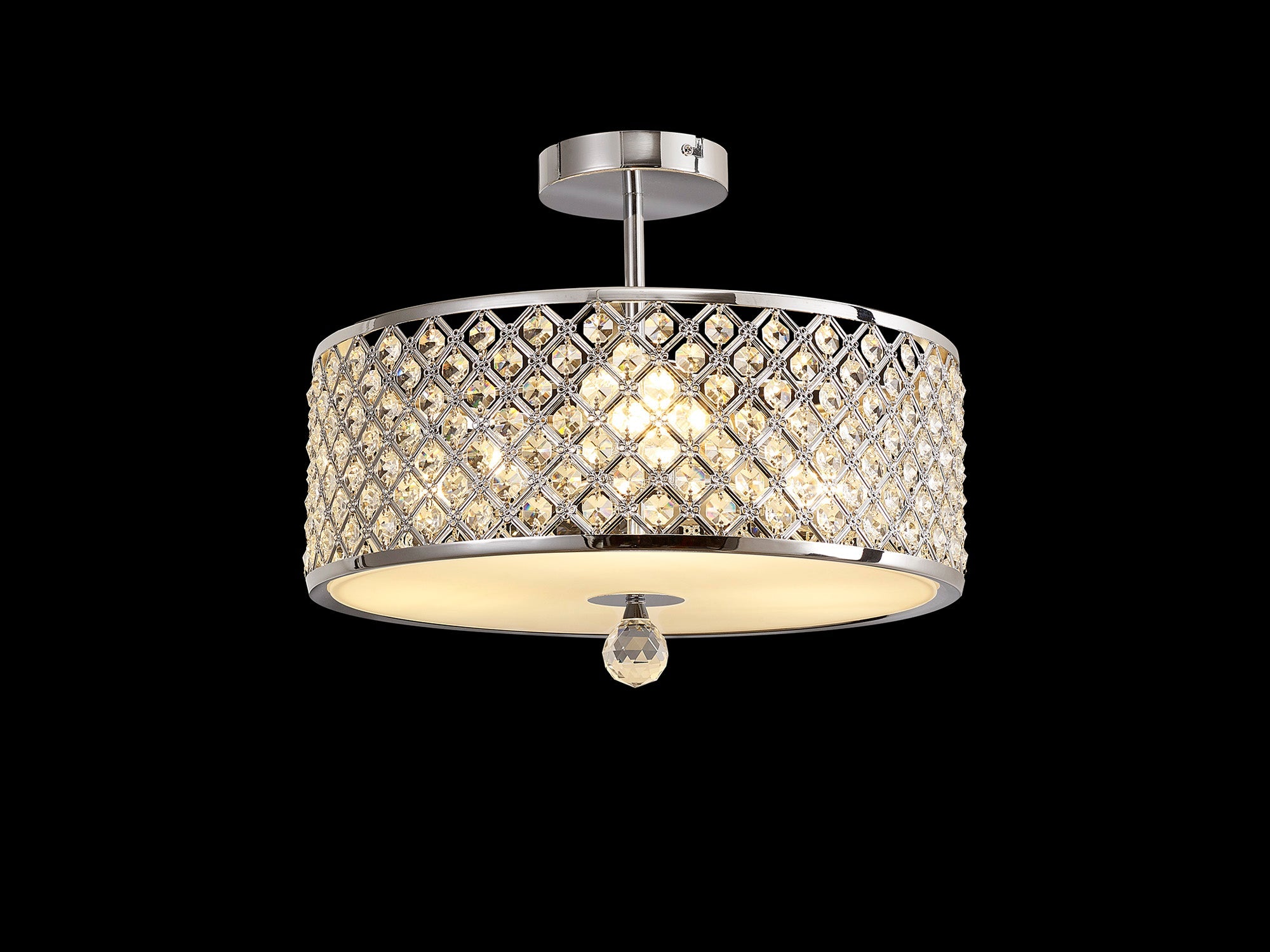 Deco - Sasha Large Semi Flush Ceiling Light with Crystal Panels and Glass Diffuser - Luminosity Designs Ltd