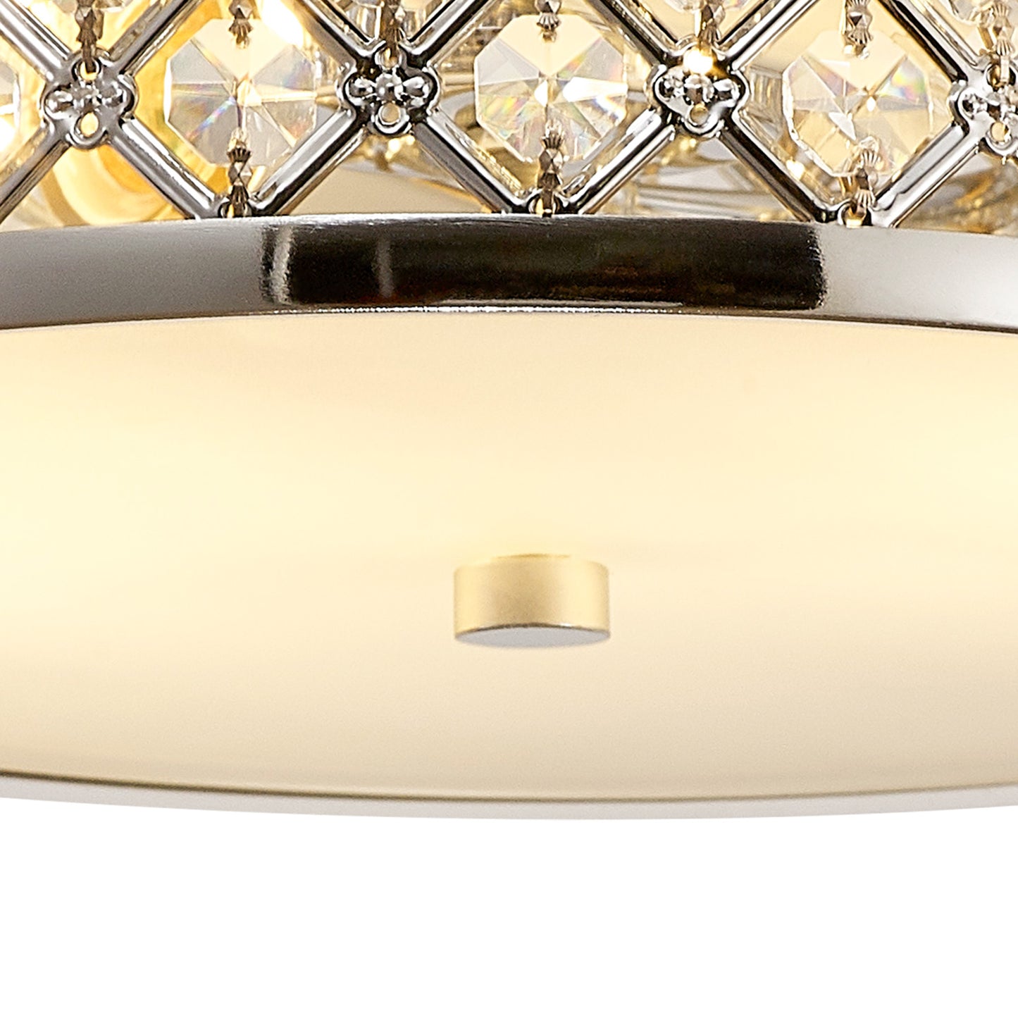 Sasha Large Semi Flush Ceiling Light with Crystal Panels and Glass Diffuser