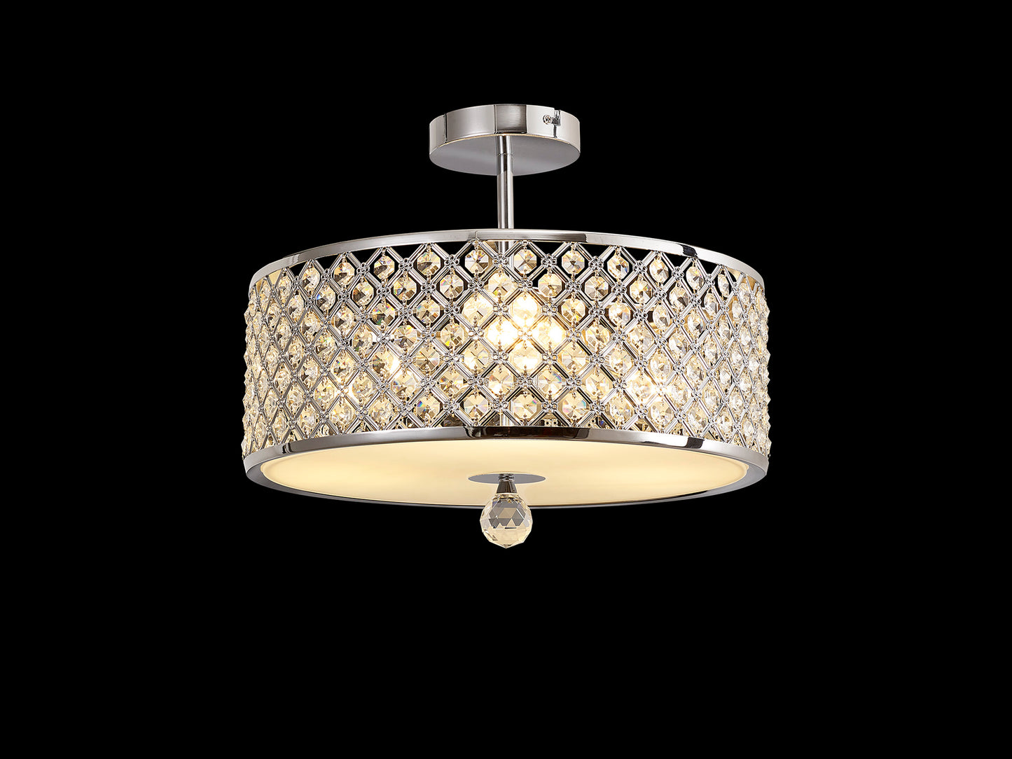 Sasha Large Semi Flush Ceiling Light with Crystal Panels and Glass Diffuser