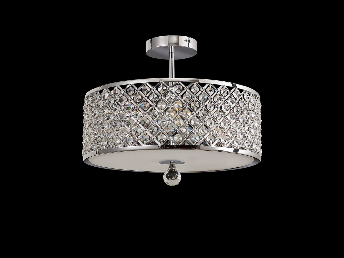 Sasha Large Semi Flush Ceiling Light with Crystal Panels and Glass Diffuser