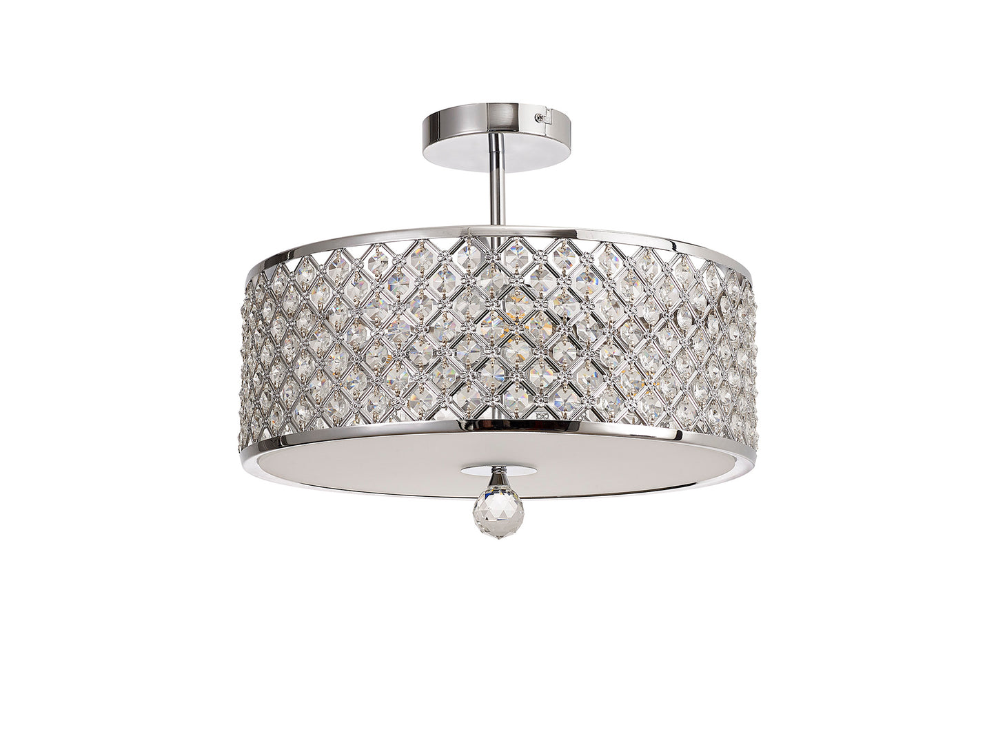 Sasha Large Semi Flush Ceiling Light with Crystal Panels and Glass Diffuser