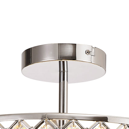 Sasha Large Semi Flush Ceiling Light with Crystal Panels and Glass Diffuser