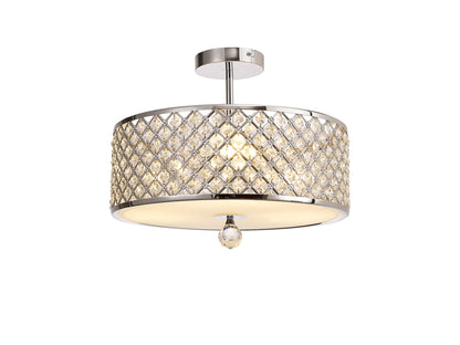 Sasha Large Semi Flush Ceiling Light with Crystal Panels and Glass Diffuser