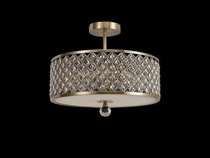 Sasha Large Semi Flush Ceiling Light with Crystal Panels and Glass Diffuser