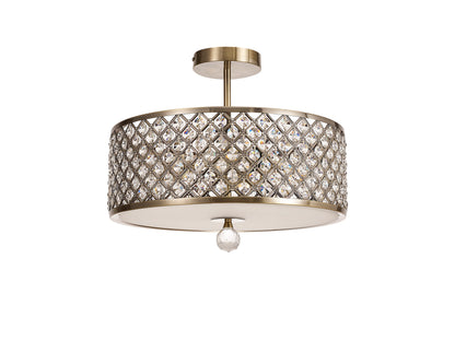 Sasha Large Semi Flush Ceiling Light with Crystal Panels and Glass Diffuser