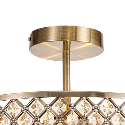 Sasha Large Semi Flush Ceiling Light with Crystal Panels and Glass Diffuser