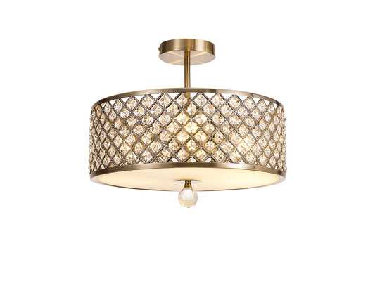 Sasha Large Semi Flush Ceiling Light with Crystal Panels and Glass Diffuser